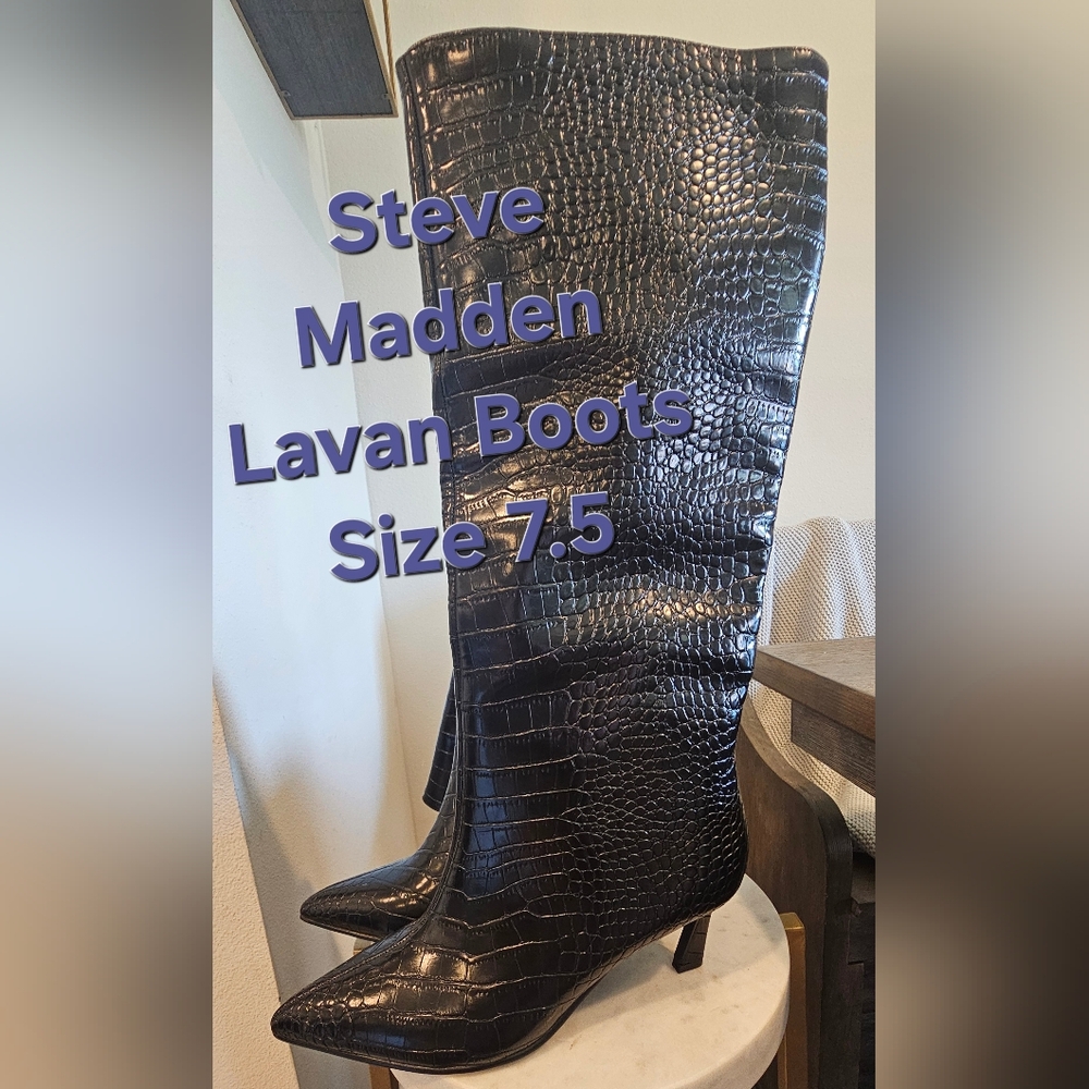 Steve Madden Black Croc-Patterned Boots